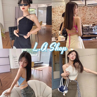 L.A Shop พร้อมส่ง เสื้อคล้องคอไหมพรม สีพื้นแซ่บๆเว้าหลังใส่แล้วปังมาก "2Y018"