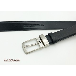 La Franche - Working Belt เข็มขัดหนังวัวแท้ลาย Saffiano สีดำ พร้อมหัวเข็มขัดนิกเกิ้ล  #2W0043