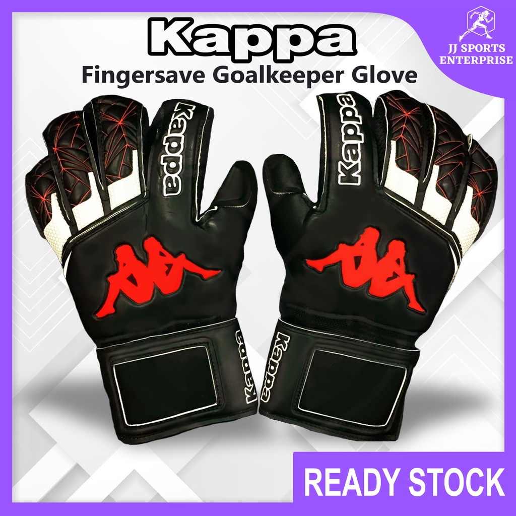 ถุงมือผู้รักษาประตู Kappa พร้อมถุงมือผู้รักษาประตู Fingersave Sarung Tangan Keeper Glove Bola Sepak Glove Bola Black R