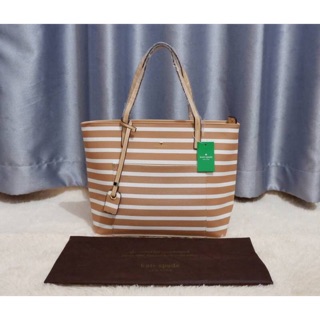 ✔️ KATE SPADE HYDE LANE STRIPED RILEY LEATHER TOTE BAG 🍭