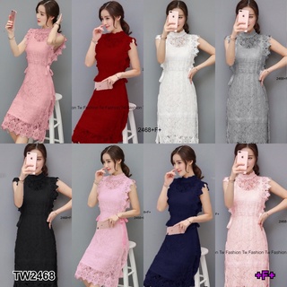 2468 Dress เดรสแซกลูกไม้ เอวรูดผูกโบว์กับสายเดี่ยวซับใน