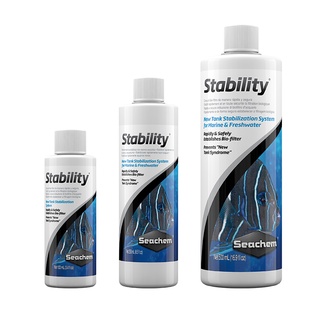 Seachem Stability แบคทีเรียชนิดน้ำสามารถทำให้ระบบแบคทีเรียตู้ปลาเซตตัวได้อย่างรวดเร็ว เหมาะสำหรับตู้น้ำจืดและน้ำเค็ม