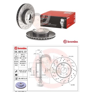 D09 A613 51 จานเบรก-หน้า-เจาะรู (ยี่ห้อ Brembo รุ่น HC UV Dr) Benz W204 C200 250 ปี2011-2014 /Benz W212 E200 220, C20...