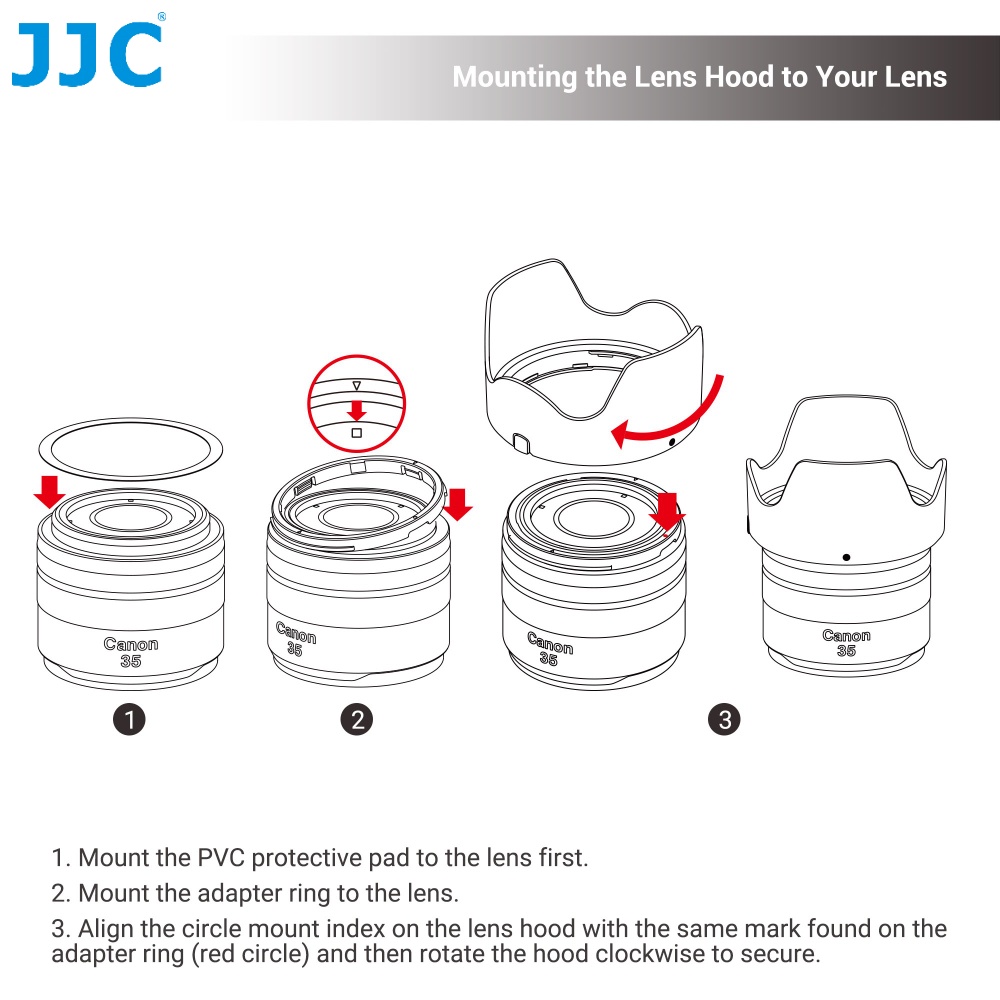 JJC Lens Hood EW-52 ฝาครอบเลนส์สำหรับ Canon RF 35mm F1.8 Macro IS STM  เครื่องประดับ LH-RF35F18
