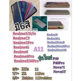 Apple 6/6s/6Plus/6sPlus/7/8/7Plus/8Plus/X/Xs/XR/XsMax/11/11Pro/11ProMax ขอบสี ฝาหลัง ขุ่นใส คลุมครอบเครื่อง กันกระแทก