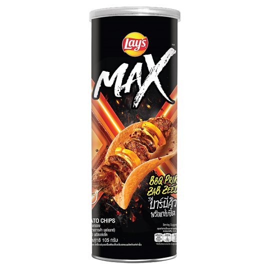 🚚💨พร้อมส่ง!! เลย์แมกซ์ มันฝรั่งแท้ทอดกรอบ รสบาร์บีคิว พริกแซ่บซี้ด 105กรัม Lay's Max BBQ Prik Zab Zeed Flavor Potato Chi