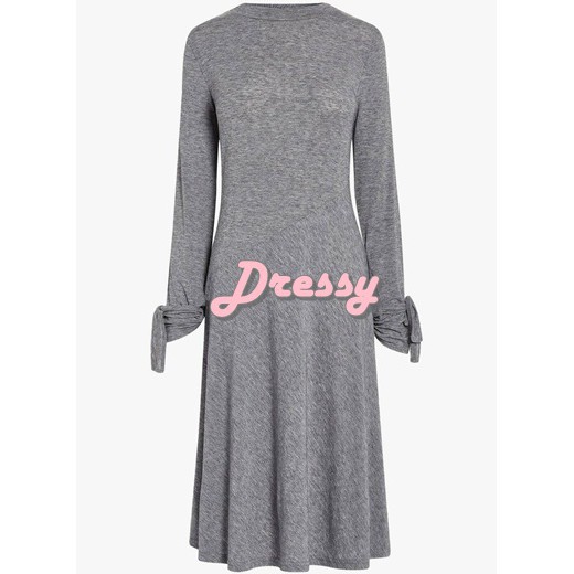 N.... Gray Tie Cuff Knit Look Dress
