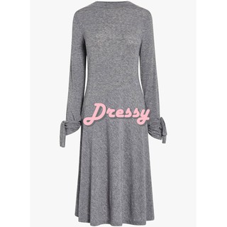 N.... Gray Tie Cuff Knit Look Dress