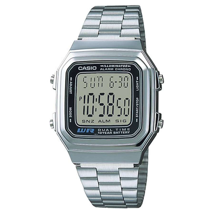 Casio Standard นาฬิกาข้อมือผู้ชาย สายสแตนเลส รุ่น A178WA,A178WA-1A,A178WA-1ADF - สีเงิน