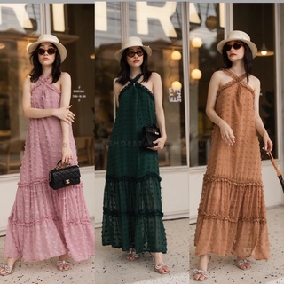 Code : 4829  Maxi dress สายเดี่ยว สายไขว้หลัง ผ้ากุ้น งานป้าย Vshop