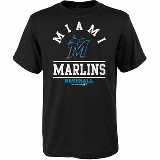 เสื้อยืด ผ้าฝ้าย พิมพ์ลายทีมเบสบอล Miami Marlins Mlb สไตล์วินเทจ คุณภาพสูง สีดําสามารถปรับแต่งได้