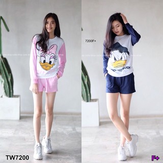 (7200) Set2ชิ้น เสื้อแขนยาวสีทูโทน