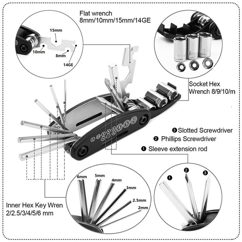 ชุดเครื่องมือซ่อมจักรยาน 16 IN 1 แบบพกพา Bike Repair Tool Kit ชุดประแจและไขควง - รูปที่ 2