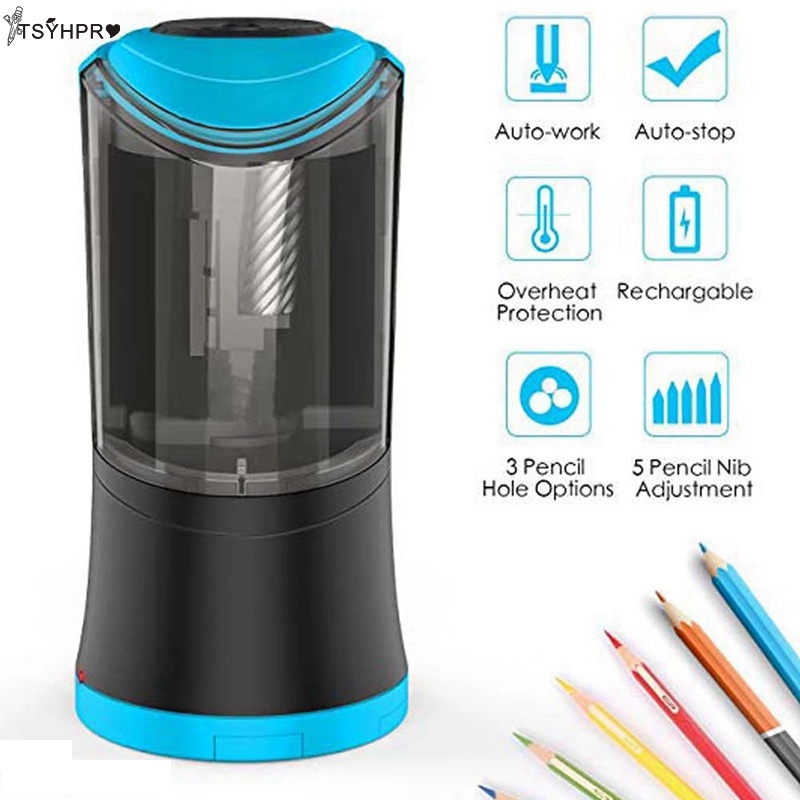 Auto Stop for 6.5-9.5mm Pencils Heavy-duty Helical Blade to Fast Sharpen Electric Pencil Sharpener USB/Battery Operated in School Classroom/Office/Home,Spare Blade Large Pencil Sharpener 