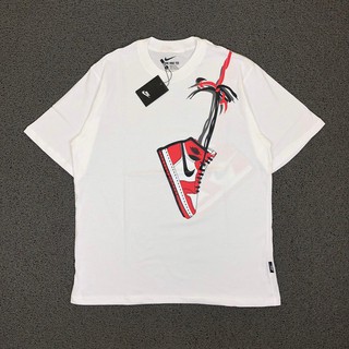 เสื้อยืดพิมพ์ลาย NIKE AIR JORDAN รองเท้าแขวนผู้หญิงสีขาว