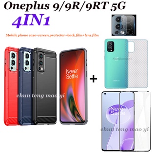 (4 in 1) สำหรับ OnePlus 9 OnePlus 9R 5G OnePlus 9RT 5G เคสโทรศัพท์พร้อมฟิล์มกระจกนิรภัยแบบแปรงเคสโทรศัพท์ + ฟิล์มด้านหลัง + ฟิล์มเลนส์