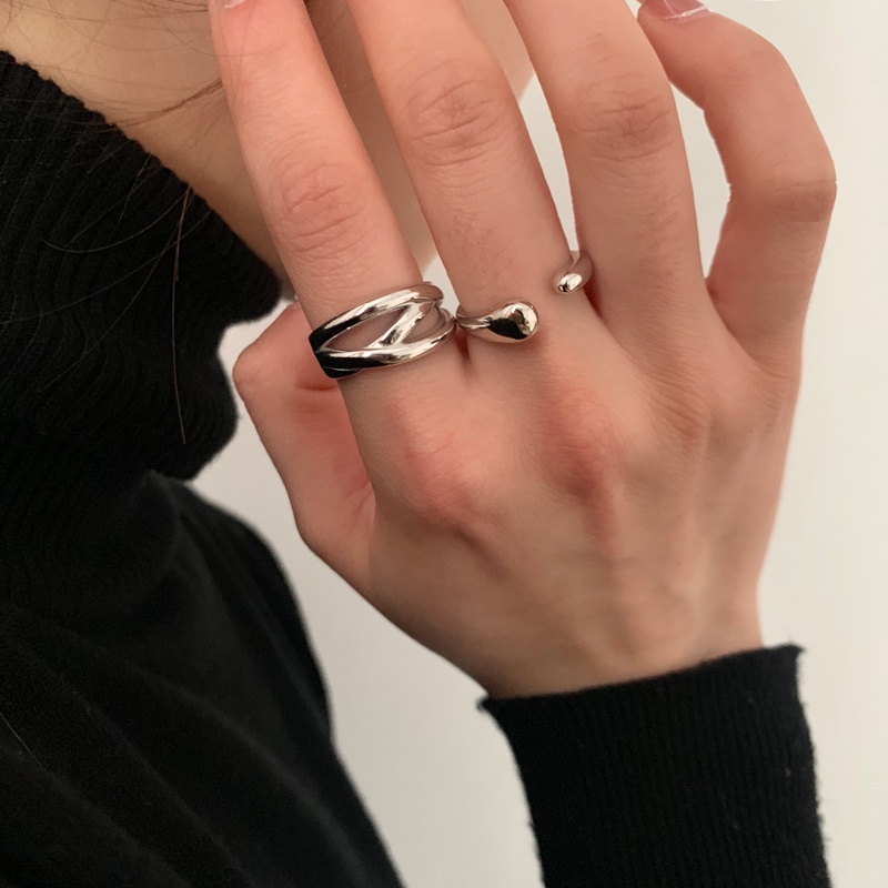 แหวนเปิด รูปหยดน้ํา ทรงเรขาคณิต เข้ากับทุกการแต่งกาย สไตล์เกาหลี สําหรับผู้หญิง - รูปที่ 3