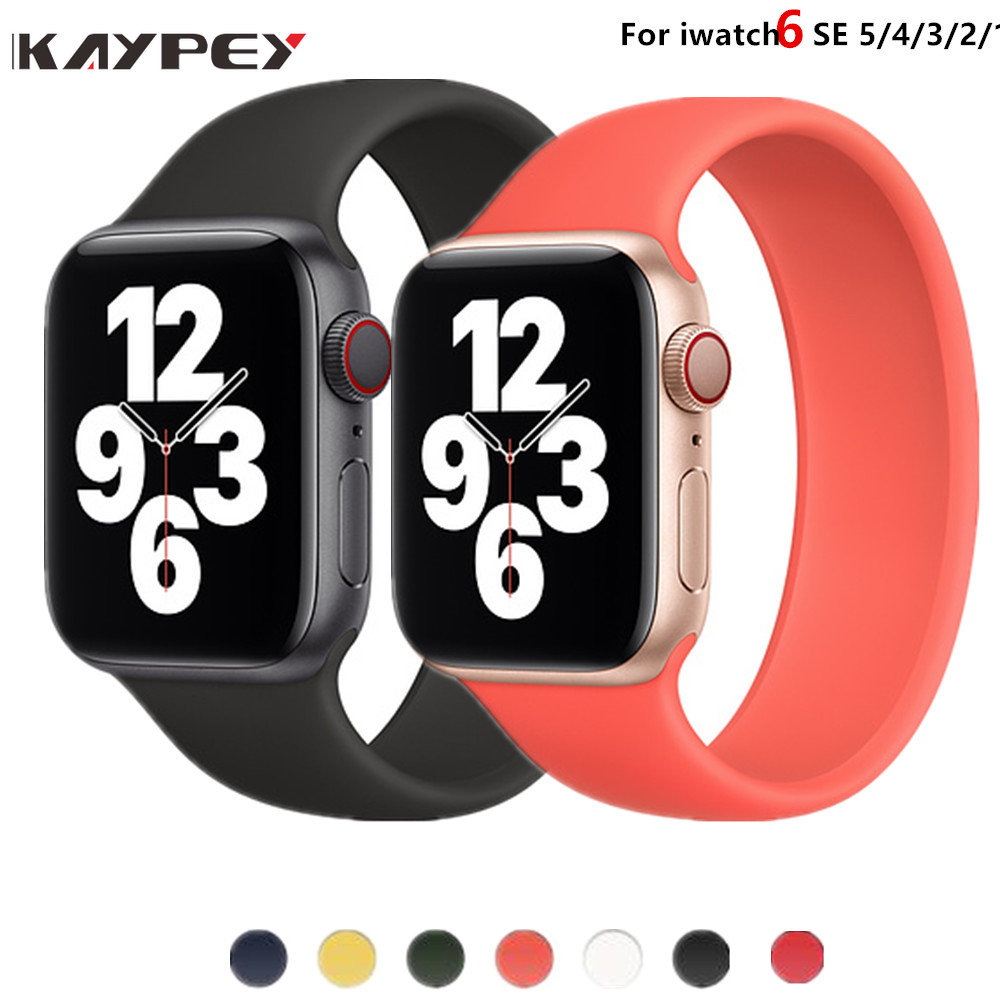 6 สี Solo Loop สายรัดซิลิโคนยืดหยุ่น สําหรับ Apple Watch Series 6/SE/5/4/3/2/1 ขนาด 44/40/38/42 มม. IWatch