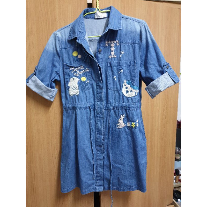 เดรสยีนส์ แบรนด์ Hiso Hiso ยีนส์ปักกระต่าย มือ 2