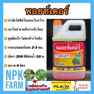 พอยท์เตอร์ กลูโฟซิเนต แอมโมเนียม โซตัส ขนาด 4 ลิตร ฆ่าหญ้า สูตรทนฝน ฆ่าหญ้าใบแคบ ใบกว้าง เผาไหม้ ตายถึงรากถึงโคน