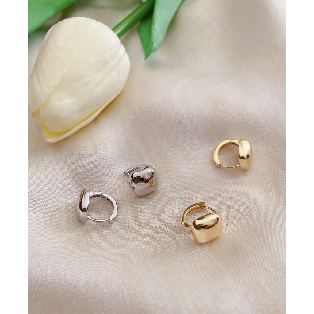 169_goodgift_station - Square hoop earrings silver925 ต่างหูเงินแท้ s925 ห่วงกลมแบบล็อค ด้านหน้าเป็น