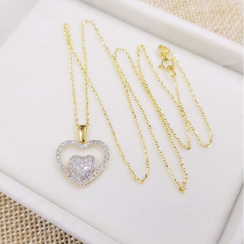 💥💗💗สร้อยคอพร้อมจี้ ทอง 9k💚เพชรกุหลาบไฟดี 79 เม็ด 26 ตัง