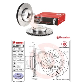 D09 C398 13 จานเบรค ล้อ F (ยี่ห้อ BREMBO) รุ่น HC UV PVT BMW ซีรี่ส์ 3 F30, ซีรี่ส์ 4 F32 F20/21 Drilled/Groove ปี 20...