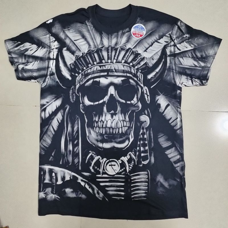 เสื้อยืด​ LIQUID BLUE OVP ลาย. Indian skull ลายเต็มทั้งตัว.