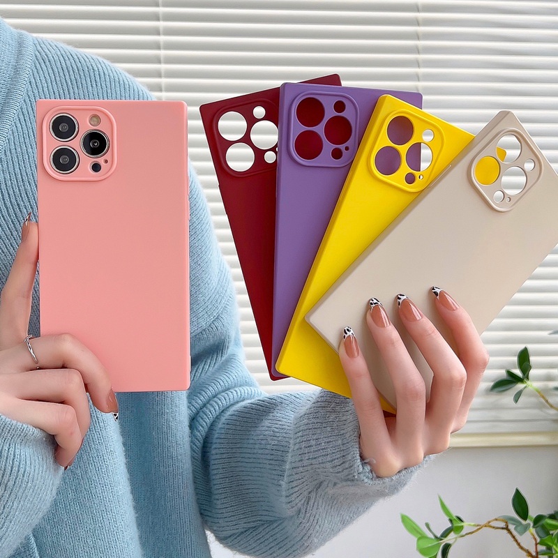 เคสซิลิโคนนิ่ม ทรงสี่เหลี่ยม กันกระแทก สําหรับ iPhone 11 13 12 Pro Max XS XR 7 8 SE