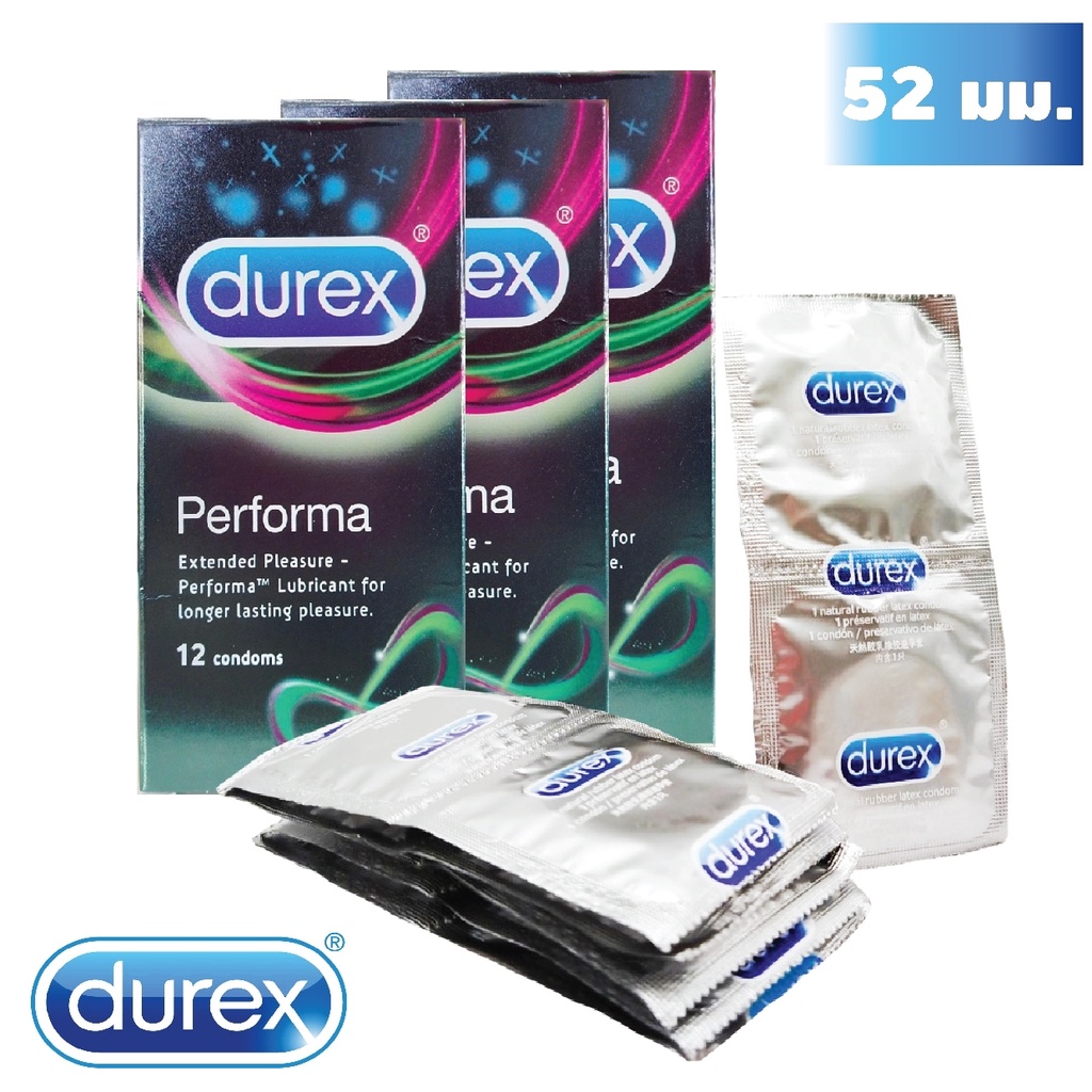 Durex Performa Condom 52.5mm ถุงยางอนามัยดูเร็กซ์ เพอร์ฟอร์มา ชะลอการหลั่ง ของแท้💥พร้อมส่ง💥
