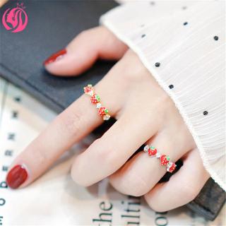 Teenage Heart Sweet Simple Strawberry Diamond Metal Opening Adjustable Ring Jewelry Best Friend Gift