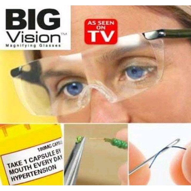 Big Vision Eyewear แว่นตาขยายไร้มือจับ แว่นขยายชนิดสวมใส่ แว่นตาขยาย ขยายชัดถึง 160 เท่า + ฟรี..!! กระเป๋าผ้าใส่แว่น