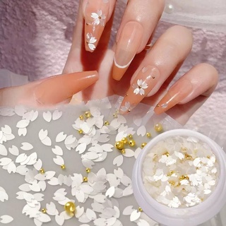 🌸กลิตเตอร์ซากุระ ดอกซากุระ กลิตเตอร์แต่งเล็บ Sakura(さくら) Flower Nail Glitter Sequins With Gold Beads