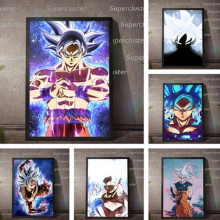 ภาพโปสเตอร์ ผ้าแคนวาส พิมพ์ลาย Dragon Ball God Goku สีขาว สําหรับตกแต่งผนังบ้าน