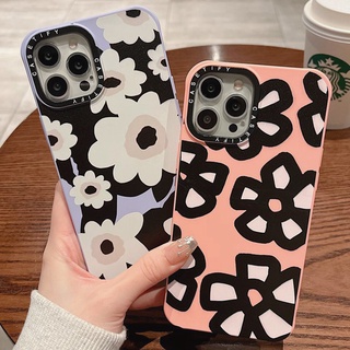 เคสโทรศัพท์มือถือ TPU นิ่ม กันรอยขีดข่วน กรอบสีดํา ลายดอกไม้ สีขาว เรียบง่าย สําหรับ iPhone 14PM 11 13 Pro Max 12 Pro