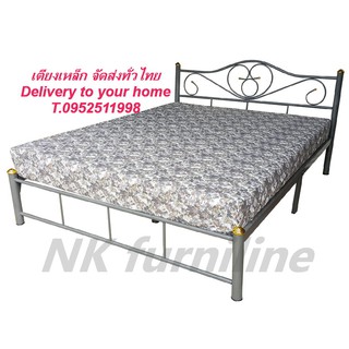 NK_เตียง5ฟุต สีเทา จัดส่งทั่วไทย เตียงเหล็ก เตียงคู่ Queen size Steel bed frame lightGrey color