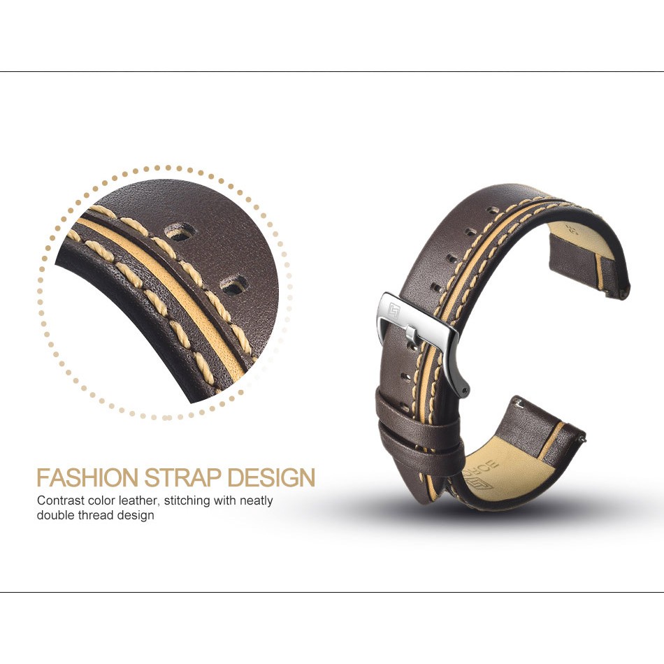 NAVIFORCE G01  สายหนังแท้สายนาฬิกาผู้ชาย 24 มม. นาฬิกาสายรัดข้อมือสีน้ำตาลสีดำสีแดงสีน้ำเงินสร้อยข้อมือแบบสบาย ๆ เข็มขัด