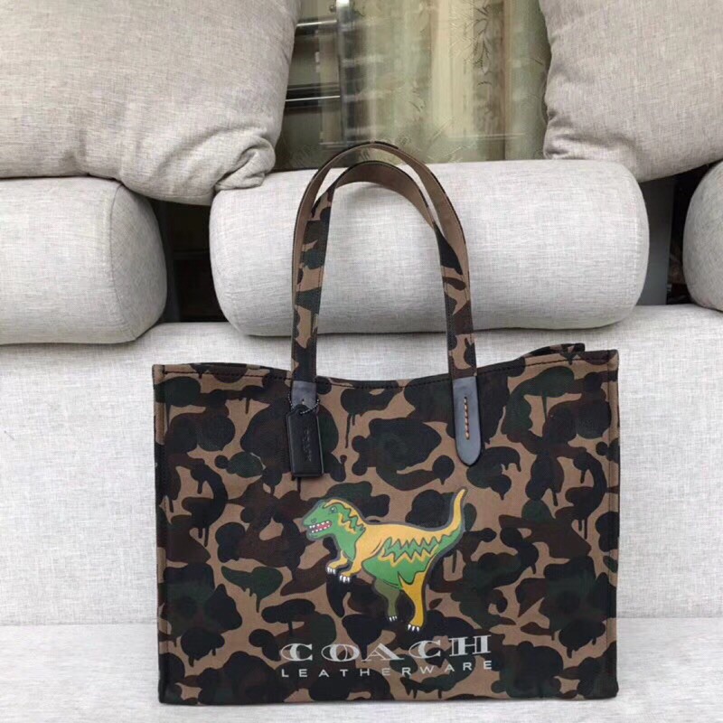 Genuine COACH 26895 Camouflage Dinosaur Casual Canvas Coach Women's  Shopping Bag Tote Bag Mummy Bag Shoulder Bag With Pu | Shopee Thailand