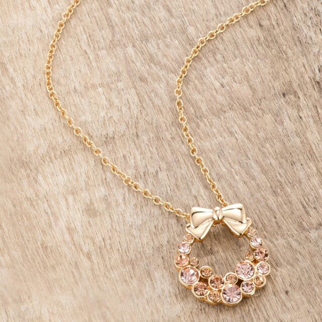 Goldtone Holiday พวงหรีดสร้อยคอจี้คริสตัลแชมเปญ P50160G-V72