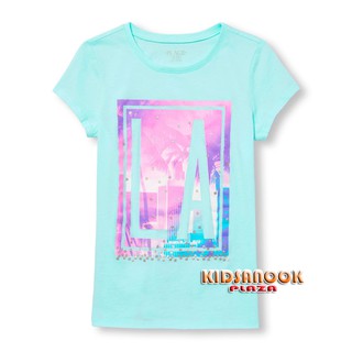 [แท้]PL251 เสื้อ The Childrens Place รุ่น Glitter LA Graphic Tee ผ้ายืด เนื้อดี ใส่สบาย