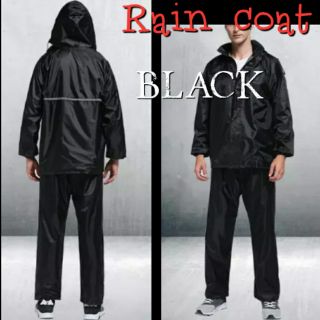 ชุดกันฝน เสื้อกันฝนRaincoat99 มีแถบสะท้อนแสง (เสื้อแบบมีฮูท+กางเกง+กระเป๋า) - Raincoat99สีดำ