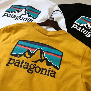 Patagonia เสื้อยืดแขนสั้น ผ้าฝ้าย พิมพ์ลายภูเขา สามสี แฟชั่นฤดูร้อน