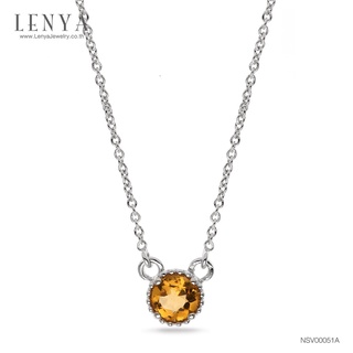 Lenya Jewelry สร้อยคอเงินแท้ ประดับพลอยสีเหลือง ซิทริน ( Citrine ) ชุบโรเดียม ดีไซน์เรียบหรู สไตล์เกาหลี