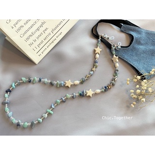 ⭐️New In⭐️ สายคล้องแมส/แว่นตา รุ่นหินสีฟ้าพาสเทลสลับหินเขียวน้ำทะเล &amp; ดาวหินขาว มุกน้ำจืดแท้ สีหวานน่ารักค่า💙