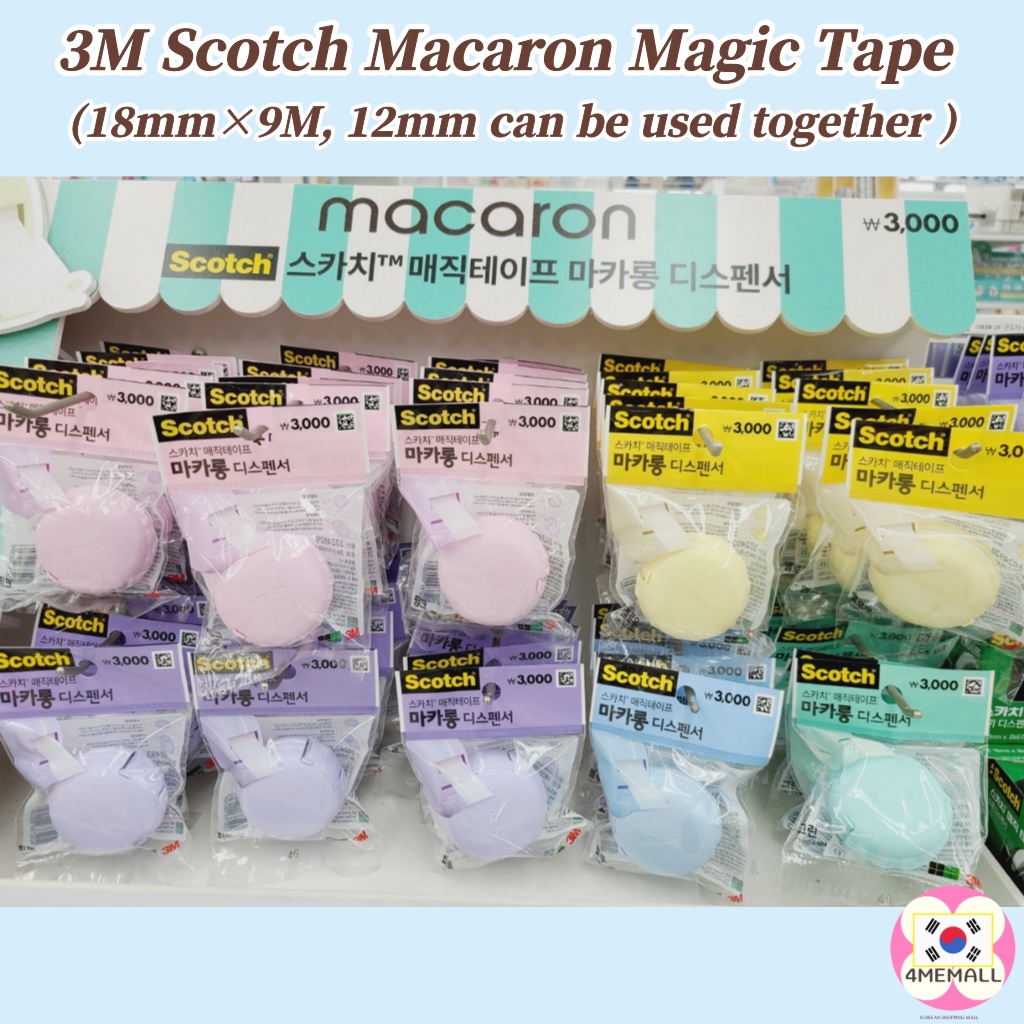 [Daiso Korea] 3M Scotch Macaron Magic Tape (18mm * 9M), 12mm, 18mm can be used together, office tape