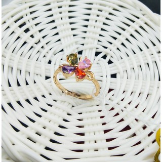 แหวนสีทอง 18k ประดับเพชรทรงแฟนซีลายดีไซน์ดอกไม้สวย น่ารักมากๆ ขนาดไซส์ 8.5 US นิ้ว N1073