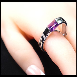 แหวนอเมทิสต์ เงินแท้ 92.5 % ชุปโรเดียม Ring Amethyst silver 92.5 % &amp; Rhodium square  shape