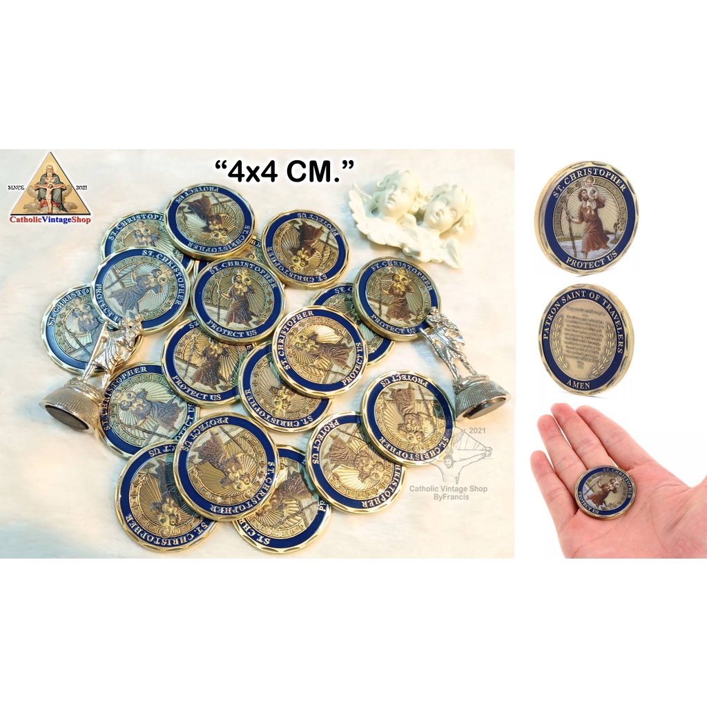 เหรียญนักบุญคริสโตเฟอร์ ปกป้องการเดินทาง St.Christopher Catholic คาทอลิก ศาสนาคริสต์
