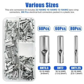 One ชุด 200 ชิ้นทองแดง Ferrule Crimp Terminals, Butt Splice Connectors สําหรับ 22-10 AWG สายไฟ
