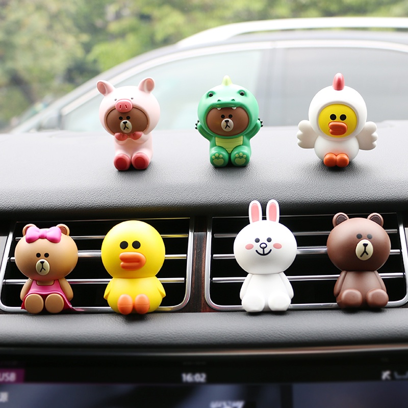 พร้อมส่ง Line Friends Air Outlet Aromatherapy Cartoon Car Perfume Cute Car Decoration Brown Bear Cony Rabbit Sally Chicken Ornaments Anime Accessories